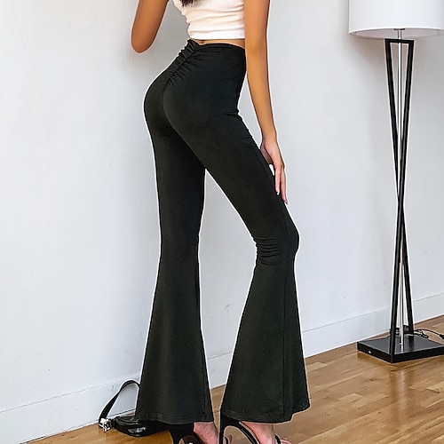 

Women's Pants Trousers Bell Bottom Black Casual Casual Full Length Comfy Solid Colored S M L