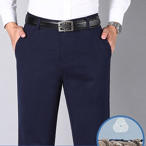 

Men's Dress Pants Fleece Pants Winter Pants Trousers Pocket Solid Color Comfort Warm Business Casual Daily Retro Vintage Formal Black Khaki Stretchy
