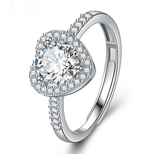 

Ring Wedding Geometrical Silver Rhinestone S925 Sterling Silver Heart Stylish Simple Luxury 1PC / Women's / Open Ring / One Earring / Adjustable Ring