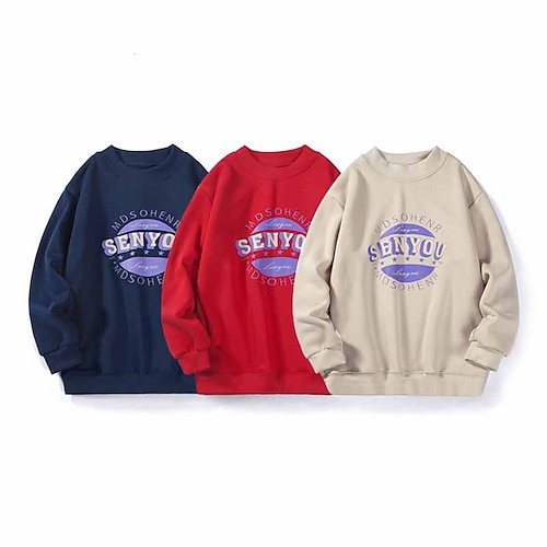 

Kids Boys Sweatshirt Pullover Letter Long Sleeve Children Top Outdoor Cotton Sweatshirt Fashion Red Navy Blue Beige Winter 7-13 Years / Fall