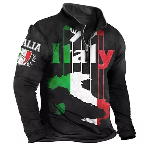 

Herren Zip Up Sweatshirt Zur Seite fahren Sweatshirt mit Viertelreißverschluss Grün Schwarz Blau Kamel Braun Troyer Halber Reißverschluss Buchstabe Grafik-Drucke Nationalflagge Zip Bedruckt Täglich