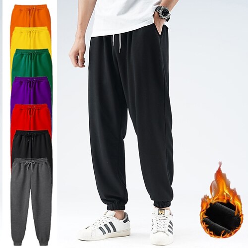 

Men's Fleece Pants Sweatpants Joggers Trousers Winter Pants Side Pockets Elastic Waist Fleece Solid Color Comfort Warm Daily Casual Navy Apricot / Spring / Drawstring / Elasticity