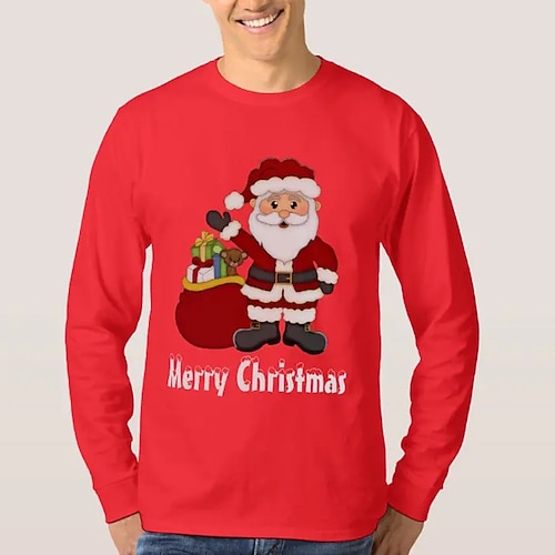 

Men's T shirt Tee Graphic Tees Christmas t shirts Santa Claus Round Neck Red Christmas Daily Long Sleeve Clothing Apparel Fashion Streetwear Casual / Sports / Work