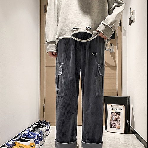 

Men's Cargo Pants Trousers Work Pants Casual Pants Elastic Waist Multi Pocket Straight Leg Solid Color Comfort Breathable Full Length Daily Going out Streetwear Corduroy Stylish Casual Blue Brown