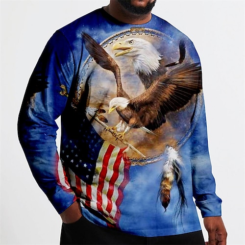 

Men's Plus Size T shirt Tee Big and Tall Graphic Crew Neck Long Sleeve Spring & Fall Basic Fashion Streetwear Comfortable Casual Sports Tops