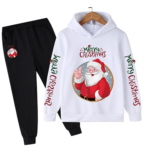 

Kids Girls' Ugly Christmas Letter Pants Suit Set Long Sleeve Cute Christmas Gifts 7-13 Years Winter White