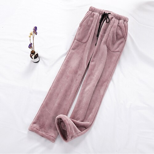 

Women's Winter Loungewear Bottom Nighty Pure Color Fashion Comfort Plush Home Street Airport Flannel Warm Long Pant Pant Pocket Spring Fall Purple