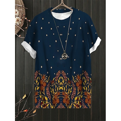 

Women's Plus Size Tops T shirt Tee Floral Print Short Sleeve Crewneck Streetwear Daily Sports Cotton Spandex Jersey Spring Summer khaki Navy Blue