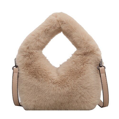 

Women's Fluffy Bag Plush Bag Top Handle Bag Zipper Solid Color Date Going out Green Pink Yellow Khaki