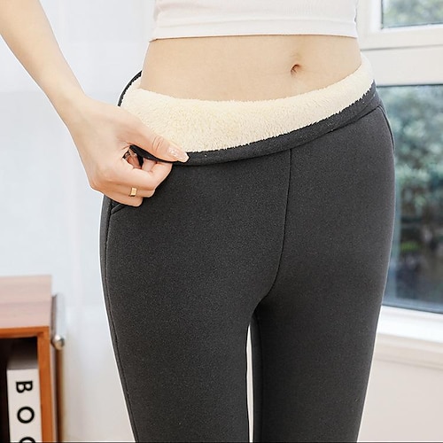 

Women's Fleece Pants Pants Trousers Leggings Fleece lined Black-pocket Grey-Pocket Grey Casual Office Side Pockets High Elasticity Ankle-Length Solid Colored M L XL 2XL 3XL