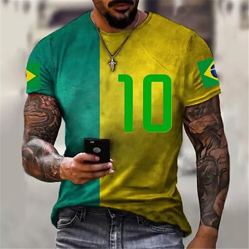 

Men's T shirt Tee Color Block Graphic Prints National Flag Crew Neck Yellow 3D Print World Cup Outdoor Street Short Sleeve Print Clothing Apparel Sports Designer Casual / Summer