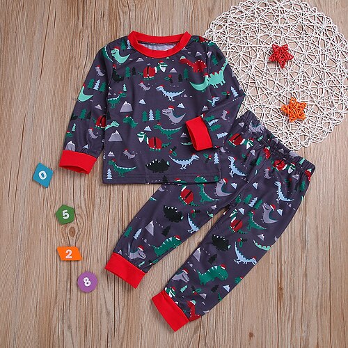

2 Pieces Toddler Boys Hoodie & Pants Outfit Animal Dinosaur Long Sleeve Crewneck Cotton Set School Fashion Adorable Winter Fall 3-7 Years Navy Blue
