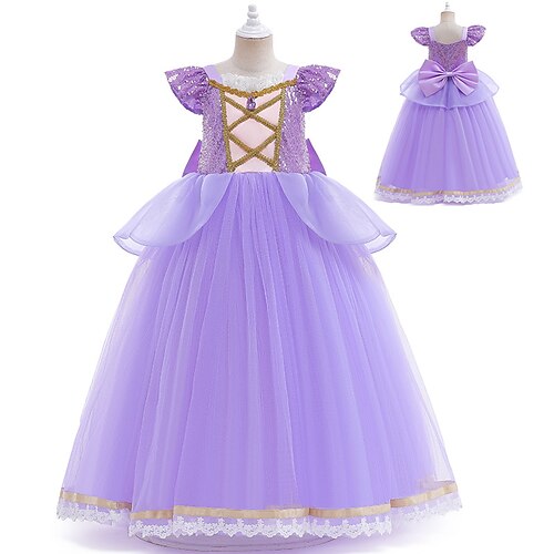 

Toddler Girls' Dress Solid Color Party Dress Midi Dress Performance Sequins Sleeveless Fashion Dress 3-7 Years Fall Purple / Spring