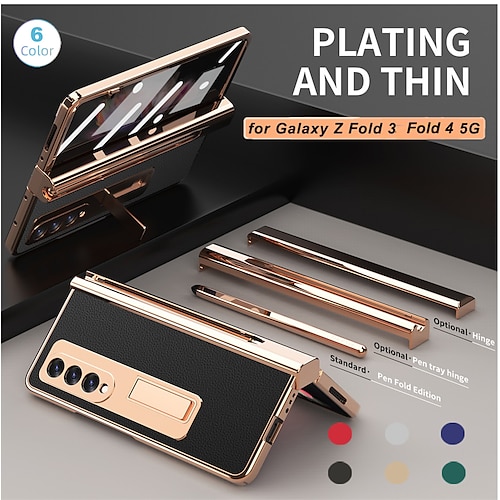 

Phone Case Luxury Electroplated PU Leather Shockproof Case With S Pen For Samsung Galaxy Z Fold 2 Z Fold 3 Z Fold 4 5G Cover Kickstand Full Protection