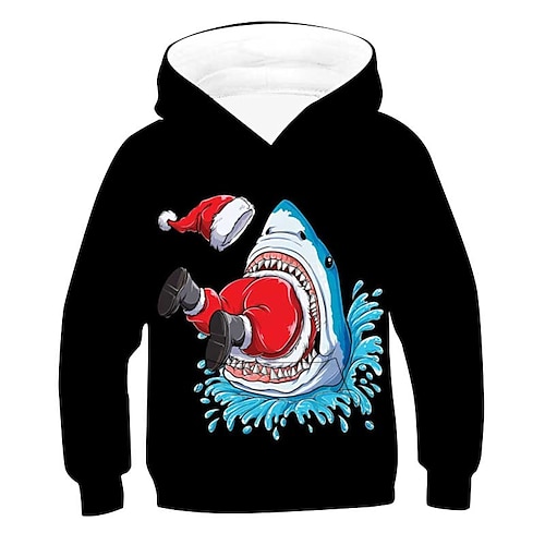 

Kids Boys Ugly Christmas Hoodie Pullover Graphic Santa Claus Shark Long Sleeve Pocket Children Top Outdoor Hoodie Active Cute Black Winter 7-13 Years Fall Spring