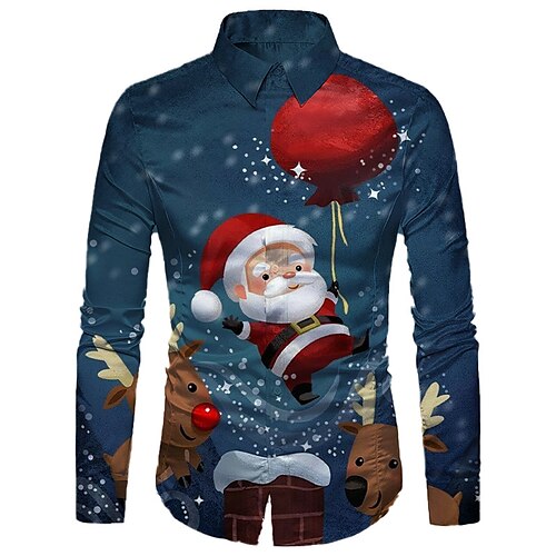 

Men's Shirt Santa Claus Snowman Turndown Green Blue Royal Blue White 3D Print Outdoor Christmas Long Sleeve Button-Down Print Clothing Apparel Fashion Designer Casual Breathable