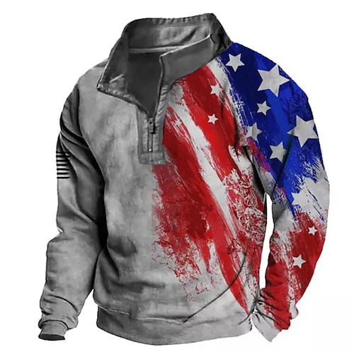 

Men's Zip Up Sweatshirt Pullover Quarter Zipper Sweatshirt Gray Half Zip Graphic Prints National Flag Zipper Print Daily Sports 3D Print Designer Casual Big and Tall Spring & Fall Clothing Apparel