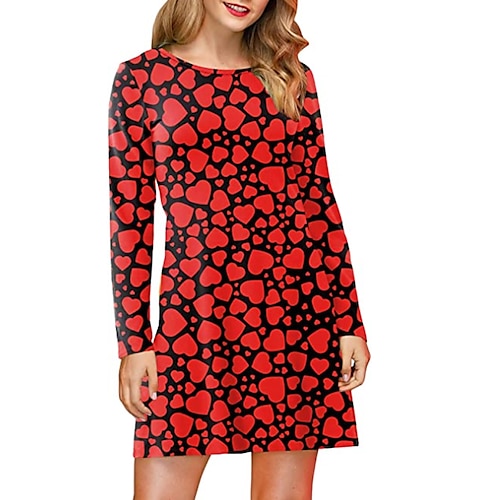 

Women's T Shirt Dress Tee Dress Sheath Dress Black Wine Orange Long Sleeve Animal Print Fall Spring Autumn Crew Neck Fashion Christmas Fall Dress 2022 S M L XL