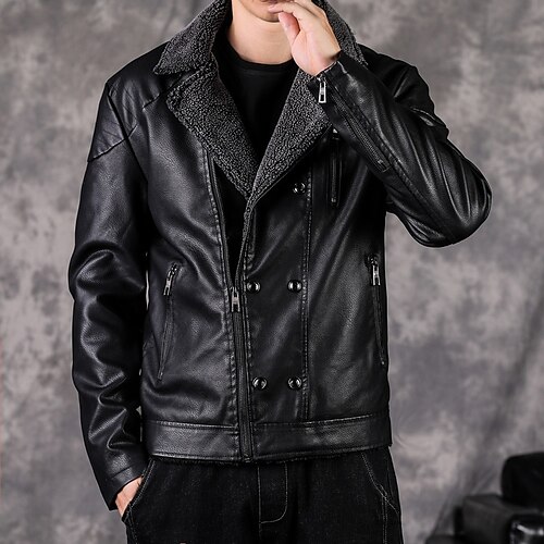 

Men's Winter Jacket Winter Coat Faux Leather Jacket Biker Jacket Motorcycle Jacket Durable Casual / Daily Daily Wear Vacation To-Go Zipper Standing Collar Comfort Leisure Jacket Outerwear Solid