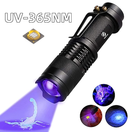 

UV Flashlight Outdoor 365NM Ultra Violet Light with Zoom Function Mini UV Black Light Pet Urine Stains Detector Scorpion Use AA Battery Shustar
