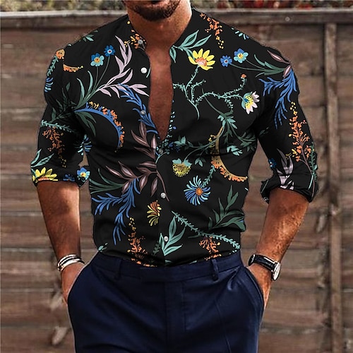 

Homme Chemise Floral Mao Noir 3D effet Extérieur Plein Air Manches Longues Bouton bas Imprimer Vêtement Tenue Mode Design Casual Respirable