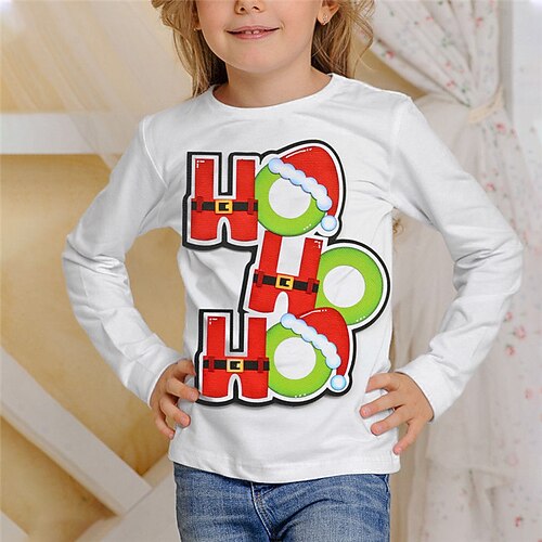 

Kids Girls' Ugly Christmas T shirt Letter Outdoor 3D Printing Long Sleeve Crewneck Active 7-13 Years Winter White