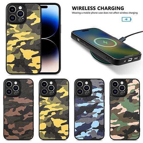 

Phone Case For Apple Back Cover iPhone 14 Pro Max 13 12 11 Pro Max Mini X XR XS 8 7 Plus Bumper Frame Shockproof Camouflage PU Leather