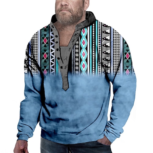 

Men's Plus Size Sweatshirt Big and Tall Tribal Standing Collar Long Sleeve Spring & Fall Basic Boho Designer Casual Daily Sports Tops