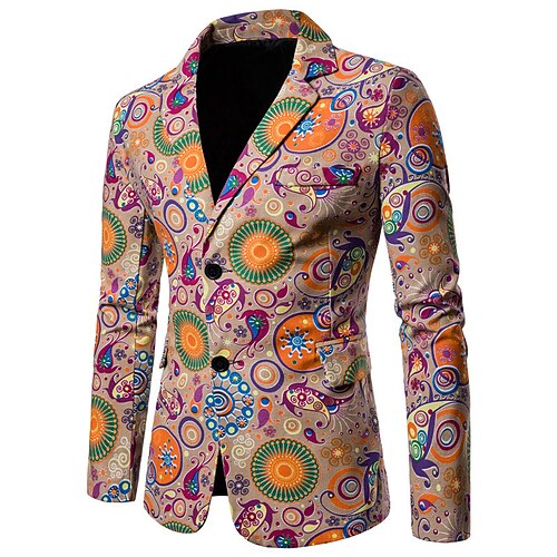 

Men's Fashion Blazer Regular Standard Fit Printing Single Breasted Two-buttons Beige 2022