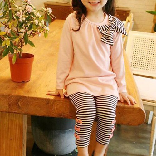 

2 Pieces Kids Girls' T-shirt & Pants Clothing Set Outfit Stripe Long Sleeve Cotton Set Vacation Sweet Winter Fall 2-8 Years Pink Navy Blue