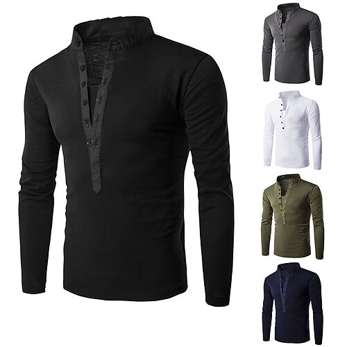 

Homens Camiseta Camisa Henley Camisa de manga longa Tecido Henley Casual Feriado Manga Longa Botão para baixo Roupa Moda Leve Grande e Alto Cavalheiro