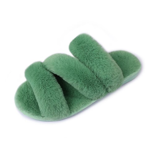 

Women's Slippers Home Fuzzy Slippers Fluffy Slippers House Slippers Winter Flat Heel Peep Toe Minimalism Faux Fur Loafer Solid Colored Black Green Orange