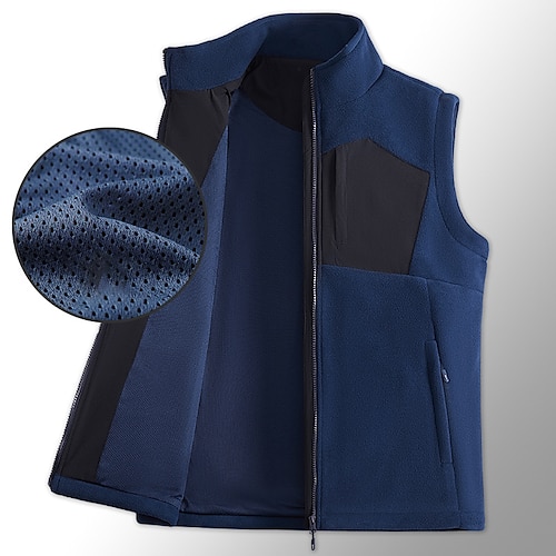 

Men's Vest Fleece Vest Warm Breathable Soft Daily Wear Going out Festival Zipper Standing Collar Basic Business Casual Jacket Outerwear Solid Colored Pocket GreenGray Black Dark Blue