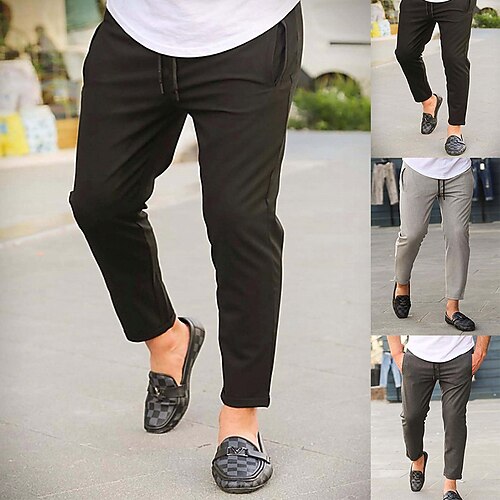 

Men's Chinos Trousers Casual Pants Jogger Pants Pocket Drawstring Elastic Waist Solid Color Breathable Soft Daily Going out Streetwear Fashion Chic & Modern Light Grey Dark Gray Micro-elastic