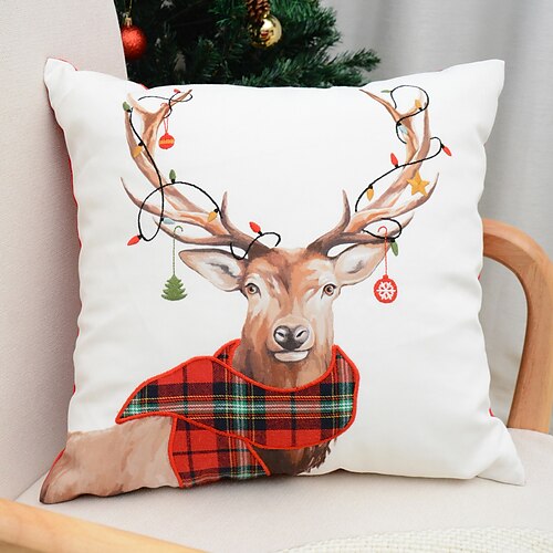 

Christmas Throw Pillow Cover Embroidery Reindeer Square Quality Pillow Case for Bedroom Livingroom Cushion Cover Plaid Deer