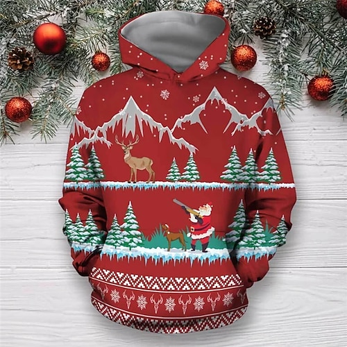 

Men's Pullover Hoodie Sweatshirt Blue Red Hooded Santa Claus Elk Graphic Prints Print Daily Sports 3D Print Basic Streetwear Designer Spring & Fall Clothing Apparel Hoodies Sweatshirts Long Sleeve