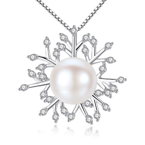 

Necklace Clear Freshwater Pearl S925 Sterling Silver Women's Fashion Elegant Classic Luminous Wedding Round Necklace For Wedding Engagement