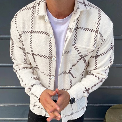 

Men's Flannel Shirt Shirt Jacket Shacket Plaid / Check Turndown White Street Daily Button-Down Clothing Apparel Basic Fashion Casual Comfortable