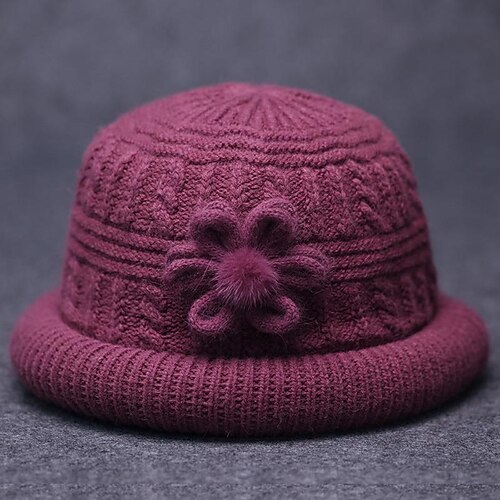 

Women's Hat Winter Hats Purple Wine Fuchsia Outdoor Dailywear Daily Knit Flower Windproof Comfort Warm