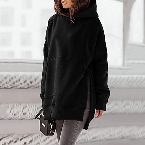 

Women's Hoodie Sweatshirt Pullover Streetwear Front Pocket claret Creamy-white Pink Solid Color Street Hoodie Long Sleeve Cotton S M L XL 2XL 3XL