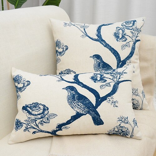 

Bird Floral Embroidery Pillow Cover Decorative Pillowcase Throw Cushion Cover for Sofa Couch Bed Bench Living Room 1PC