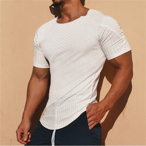 

Men's T shirt Tee Striped Crew Neck White Outdoor Street Short Sleeve Clothing Apparel Fashion Breathable Comfortable Big and Tall / Summer / Spring / Summer