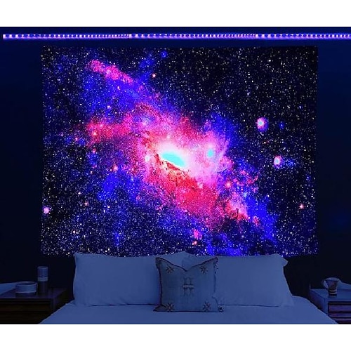 

Galaxy Blacklight UV Reactive Wall Tapestry Art Decor Blanket Curtain Picnic Tablecloth Hanging Home Bedroom Living Room Dorm Decoration Polyester