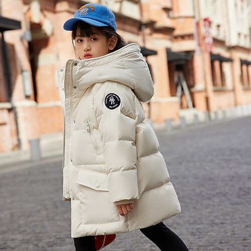 

Kids Girls' Down Coat Solid Color Fashion Outdoor Cotton Coat Outerwear 4-12 Years Winter Black Blue Purple / Fall / Long