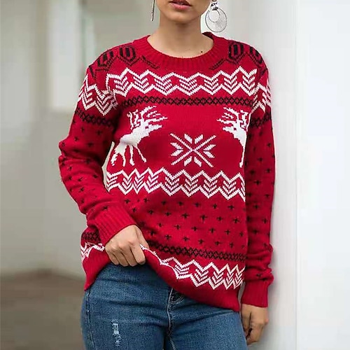 

Women's Ugly Christmas Sweater Pullover Sweater Jumper Ribbed Knit Knitted Elk Crew Neck Stylish Casual Outdoor Christmas Winter Fall Green Black S M L / Cotton / Long Sleeve / Weekend / Cotton