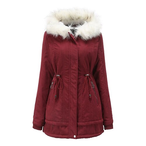 

Women's Winter Jacket Winter Coat Parka Warm Breathable Outdoor Daily Wear Vacation Going out Pocket Fur Collar Fleece Lined Zipper Hoodie Elegant Lady Comfortable Solid Color Regular Fit Outerwear