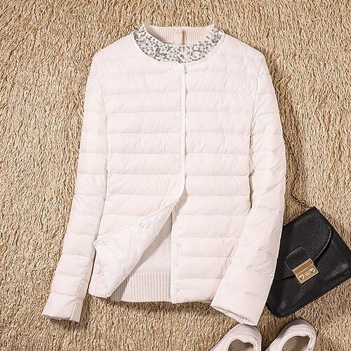 

Women's Winter Jacket Winter Coat Parka Warm Breathable Outdoor Daily Wear Going out Pocket Single Breasted Crewneck Active Fashion Street Style Solid Color Regular Fit Outerwear Long Sleeve Winter