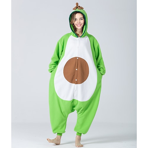 

Adults' Kigurumi Pajamas Nightwear Camouflage Fruit Avocado Character Onesie Pajamas Flannel Cosplay For Men and Women Christmas Animal Sleepwear Cartoon Festival / Holiday Costumes