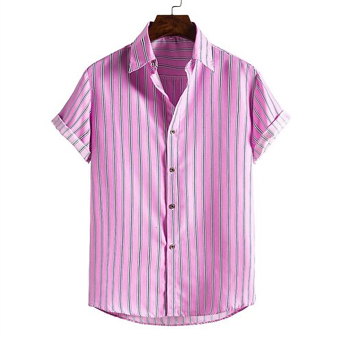 

Men's Summer Shirt Designer Shirt Striped Graphic Prints Turndown Blue Pink Yellow Outdoor Daily Short Sleeve Button-Down Clothing Apparel Streetwear Designer Simple Casual
