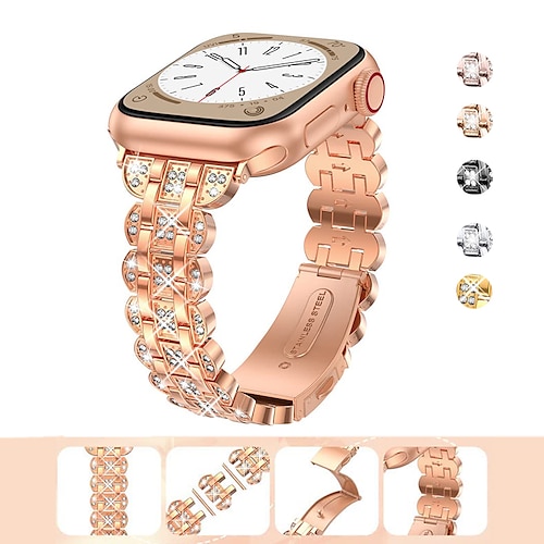 

1PC Smart Watch Band Compatible with Apple iWatch Series 8/7/6/5/4/3/2/1 / SE Metal Band Jewelry Bracelet for iWatch Smartwatch Strap Wristband Stainless Steel Luxury Adjustable Breathable